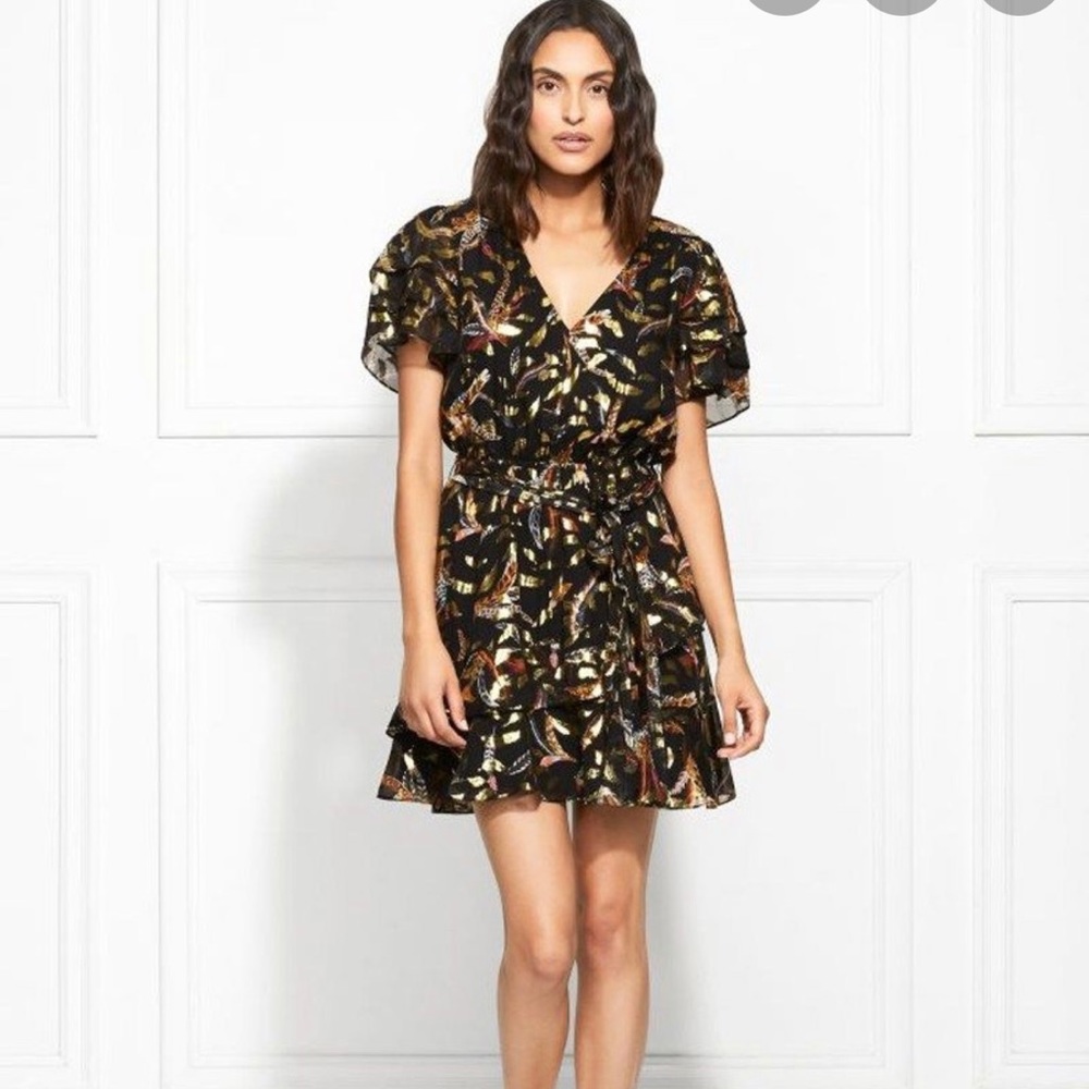 Rachel Zoe metallic floating feather dress